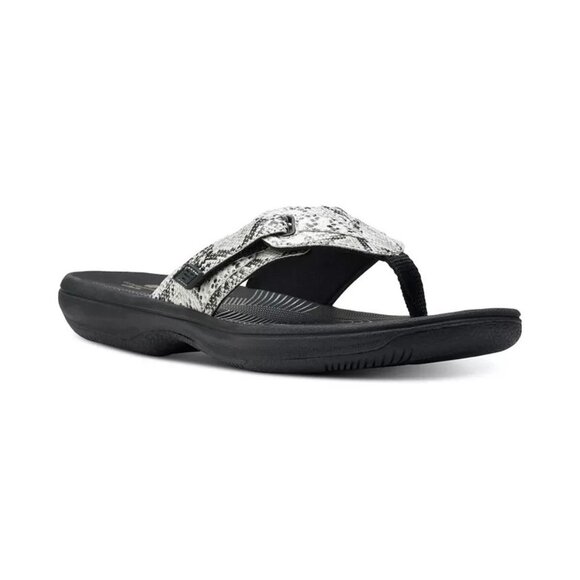 Clarks Cloudsteppers Brinkley Jazz Sandals 9 Black White Snake $58 - Picture 1 of 4